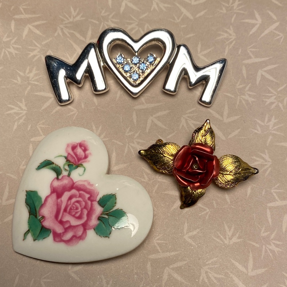 Avon Silver and Gold Brooch Trio Mother’s Day